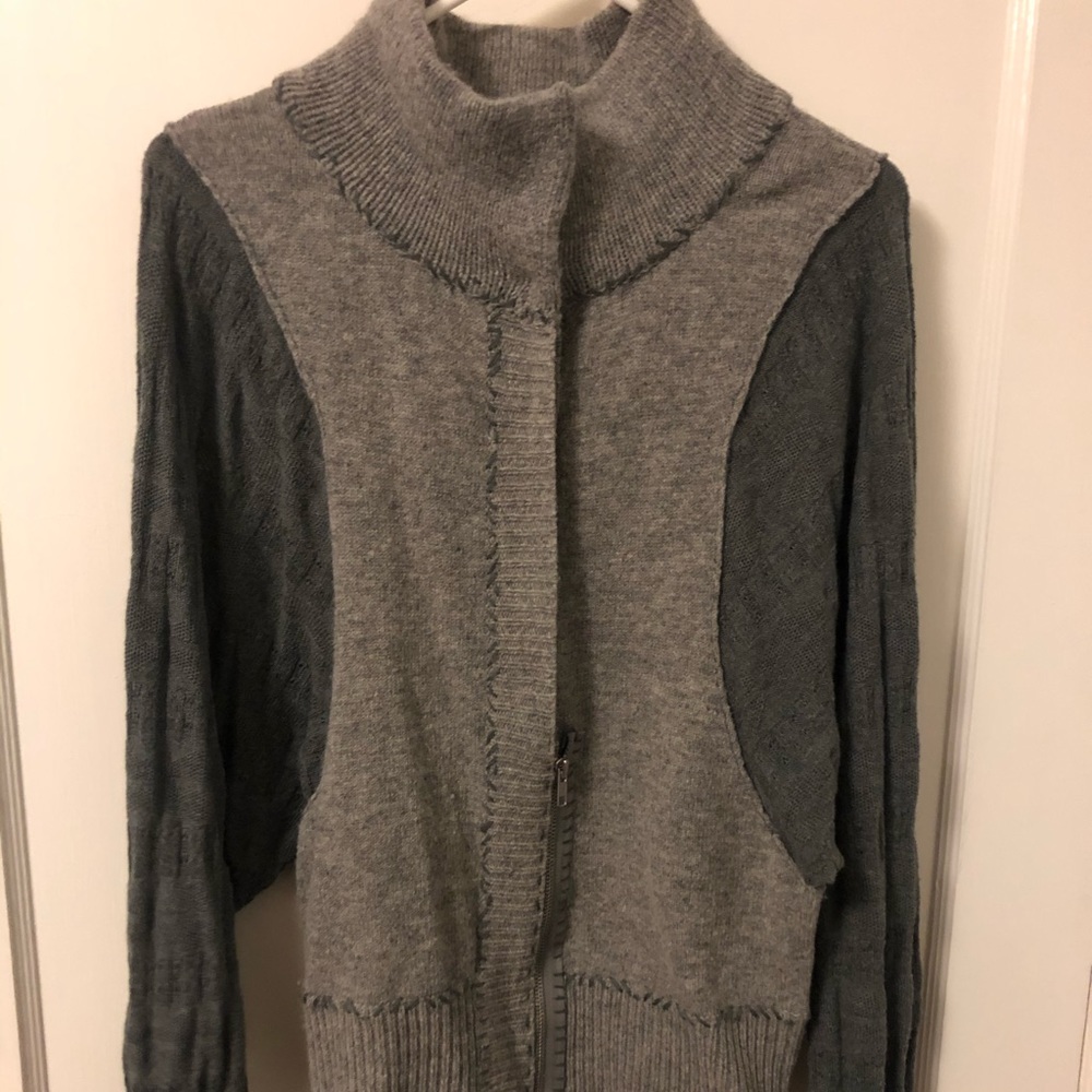 Free people grey wool cotton zip sweater M